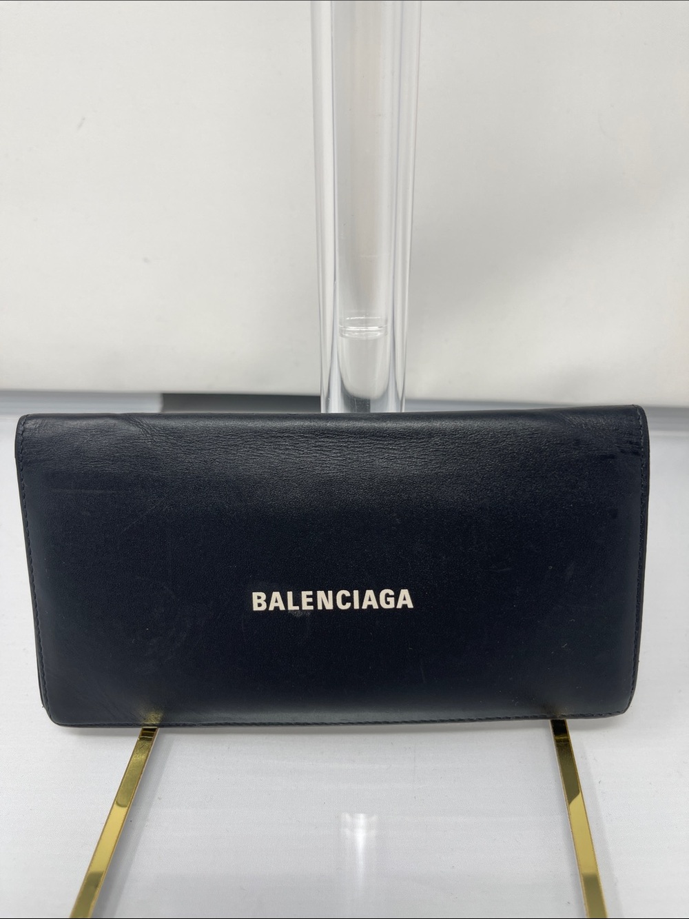 Balenciaga Black Leather Long Continental Wallet with Gold Logo